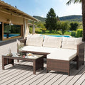 Shintenchi 3 Pieces Outdoor Patio Furniture Set, Wicker Patio Conversation Set, All Weather Wicker Rattan Patio Seating Sofas with Glass Coffee Table and Cushion, Beige
