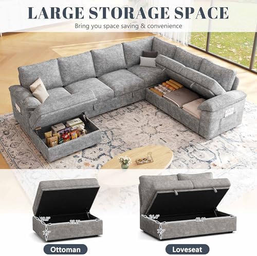 106'' Sleeper Sofa with Pull Out Bed, Modular Sectional Sofa , LightGray