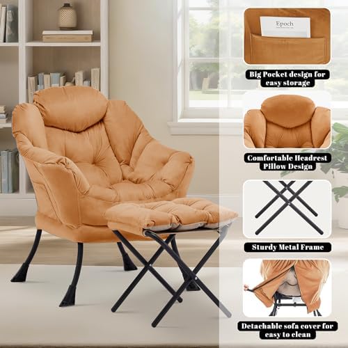Lazy Chair with Ottoman, Comfy Reading Chair, Orange