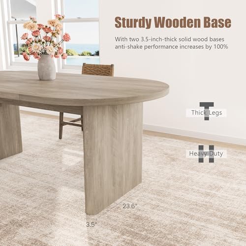GarveeHome 70.87" Long Oval Dining Table with Wooden Base for 6-8 People