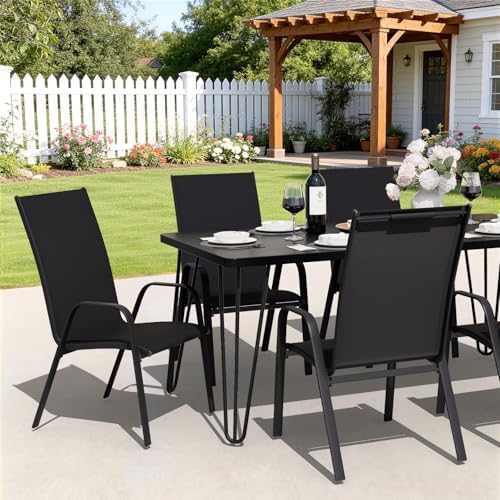 JEAREY Patio Dining Chairs Set of 4, Stackable Outdoor Chairs, Black