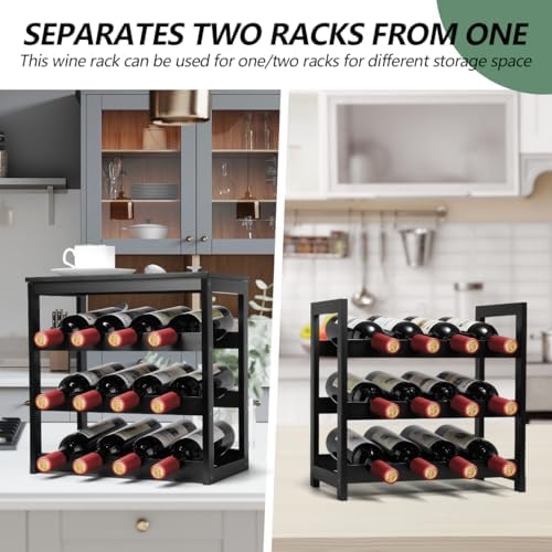 Wine Rack 24-Botttle Freestanding Floor, 6-Tier Wine Rack Shelf with Table Top, Bamboo Display Wine Storage Shelves Kitchen Bar Dining Room Living Room, Black