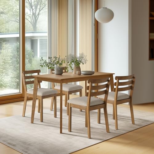 Farmhouse Dining Table Set for 4, Wooden Kitchen Table & Solid Wood Chairs