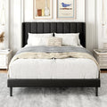 Gruwans Full Size Bed Frame with Upholstered Wingback Headboard, Easy Assemnly Platform Bed, Wooden Slat Support No Box Spring Needed, Dark Gray