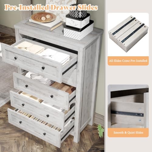 AMERLIFE 5-Piece Farmhouse Bedroom Set, Full Bed Frame & Dresser, White