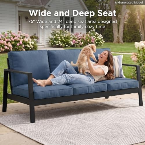 Wisteria Lane Aluminum Outdoor Couch, Patio Sofa with 5" Thick Cushions