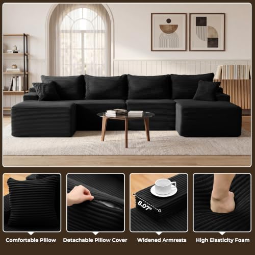 Mangodan Cloud Sectional Couch, Boneless Couches for Living Room, Black