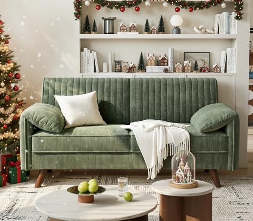 ONBRILL 64.5" Loveseat Sofa, Chenille Loveseat Couch for Living Room, Green