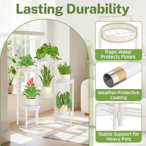iDavosic.ly Plant Stand Indoor Outdoor, 6 Tier Iron Corner Shelf, White