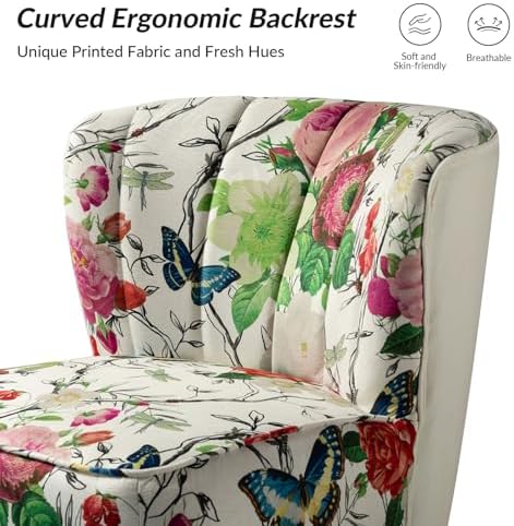 HULALA HOME Accent Chair with Golden Metal Legs, Comfy Tufted Wingback Living Room Chair Floral Fabric Small Armless Side Chair, Upholstered Slipper Chair for Bedroom, Reading Room Flower Print