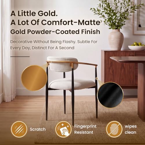 COLAMY Mid Century Modern Dining Chairs Set of 6, Upholstered Kitchen Room Chairs with 3" High-Resilience Cushion, Sturdy Metal Legs and Ergonomic Curved Backrest for Home Office, Camel