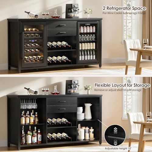 Leteuke Coffee Bar Cabinet with 2 Fridge Space, 70.8" Large Wine Cabinet