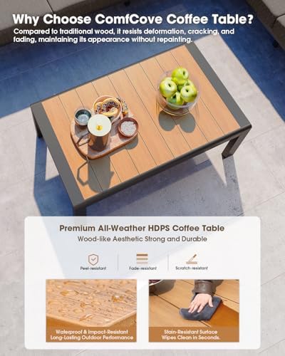 Aluminum Outdoor Patio Furniture Set 6 Seats, Outdoor Sectional Corner Sofa with Thick Waterproof Cushions & Coffee Table, Patio Conversation Sets for Backyard, Porch, Balcony, Deck, GPH