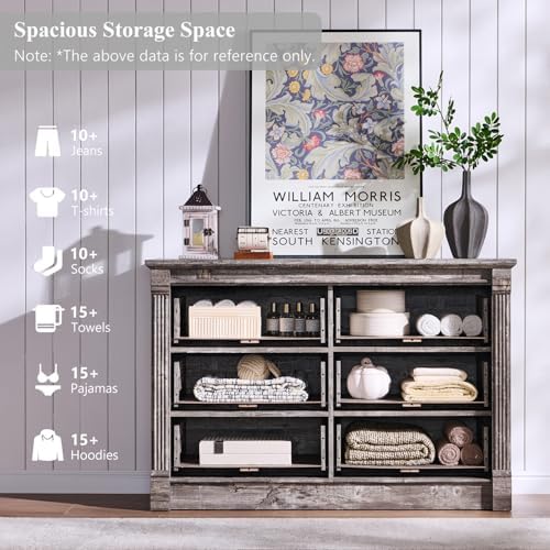 Aitjunz Farmhouse 47'' Wide 6 Drawer Dressers for Bedroom, Light Grey