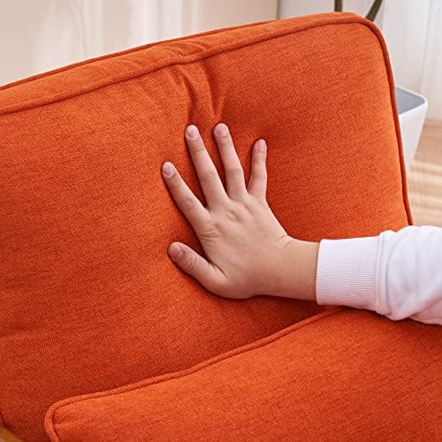 Bonnlo Linen Burnt Orange Mid Century Modern Accent Chair, Soild Wood Padding Lounge Armchairs Side Sitting Chairs for Living Room, Bedroom, Guest Room