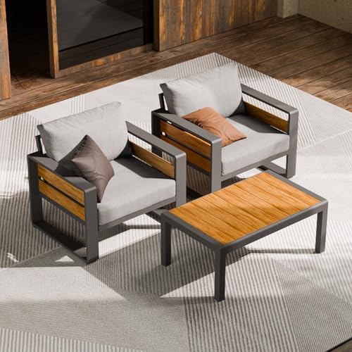 ZANDOR Aluminum Outdoor Patio Furniture-Armchair with Table,Dark Gray