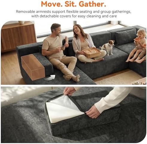 MONVANE 141" U-Shaped Modular Sectional Sofa, Grey