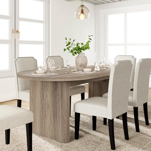 GarveeHome 70.87" Long Oval Dining Table with Wooden Base for 6-8 People