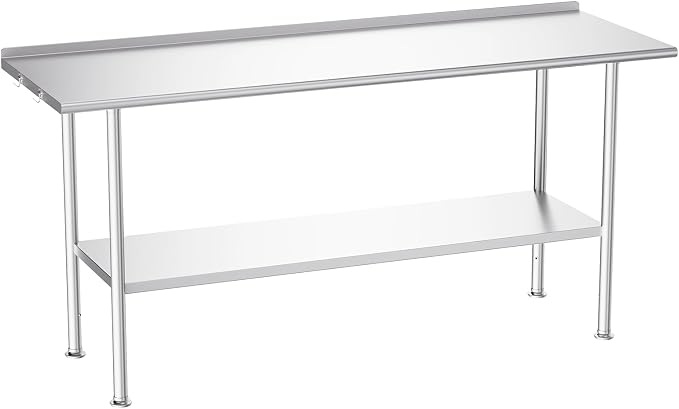 Atelicf NSF Stainless Steel Prep Table 24X72 inch with Backsplash