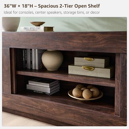 OKD Modern 70" TV Stand for 80" TV, Thick Block Media Console, Dark Walnut