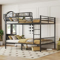 Queen Over Queen Metal Bunk Bed with Storage Shelf & USB Charging