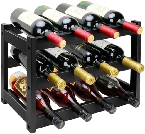 Bamboo Wine Rack, 3-Tier 12 Bottles Wine Storage Cabinet Shelf