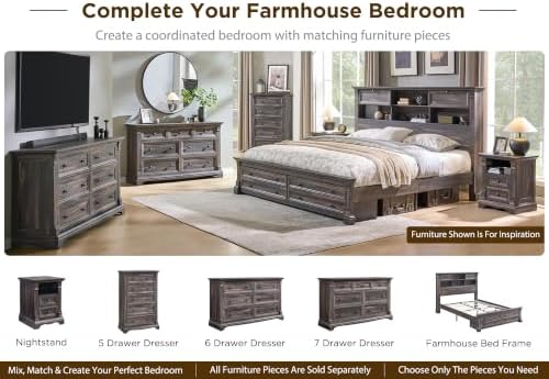 Queen Size Bed Frame with 54" Tall Headboard with 4 Storage Rack, 2 Drawers