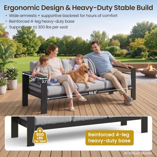Kiss the Water Aluminum Patio Sofa, Loveseat Light Grey Outdoor Couch