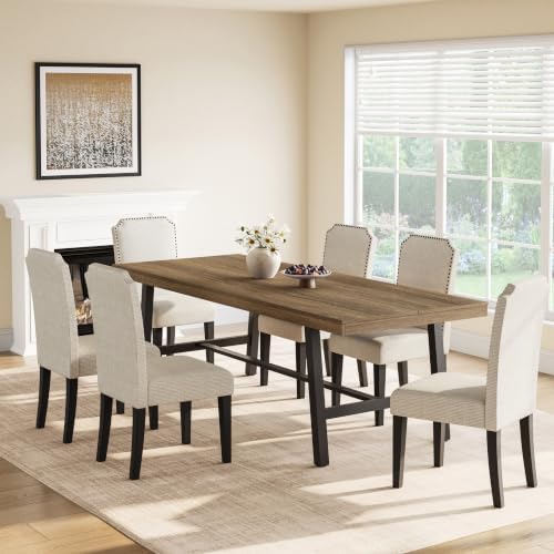 GarveeHome Industrial Dining Table for 8-10 People, 86.61" Long Kitchen Table with Sturdy Metal Frame, Rectangular Counter for Dinner, Kitchen, Dining Room (Grey Walnut, 87" Non-extendable)