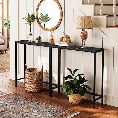 HOOBRO 2 Pack Narrow Console Table, 29.5" Small Entryway Table, Thin Long Sofa Side Display Table, for Hallway, Bedroom, Living Room, Foyer, Black BK75XGP201
