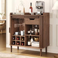 ONBRILL Fluted Bar Cabinet with Storgae, Wine Cabinet, 33" H, Walnut