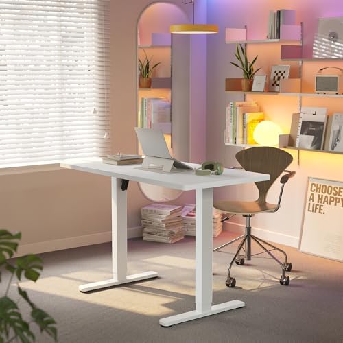 HUANUO Electric Standing Desk, 48 x 28 Inch Height Adjustable Computer Desk with Storage Bag, 4 Height Memory Settings, Sit Stand Up Desk for Home Office, White