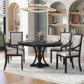 LUMISOL 5-Piece Solid Wood Dining Table Set for 4, Extendable Round Kitchen Table Set with 4 Upholstered Chairs, Farmhouse Table and Chairs Set for Kitchen, Dining Room, Black+Beige
