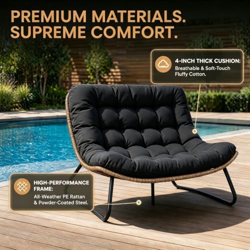 Outdoor Loveseat 2-Seat Wicker Rattan Boho Patio Sofa Black 1PC