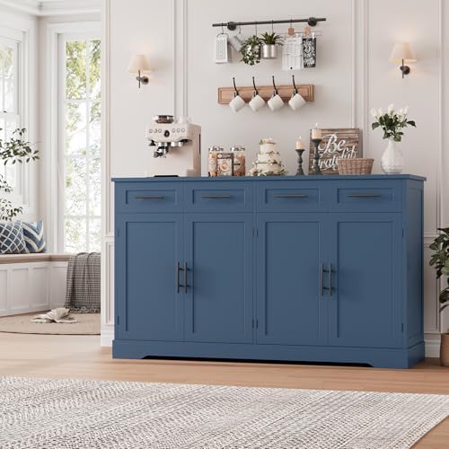 HOSTACK 60" W Sideboard Buffet Cabinet with Storage, Kitchen Cabinet, Blue