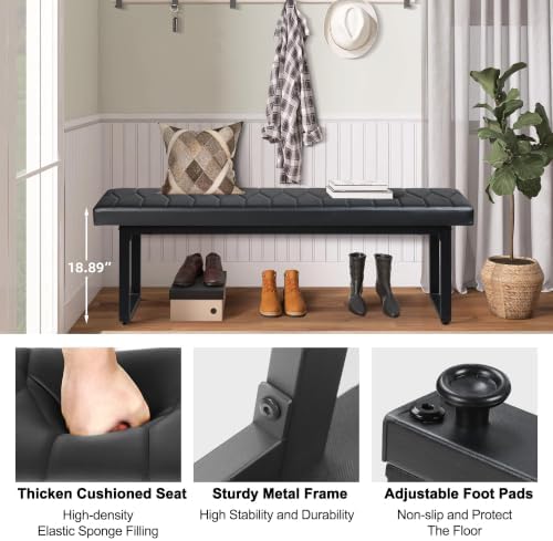 STHOUYN Black Faux Leather Benches Set of 2, 58 Inch Padded Seats