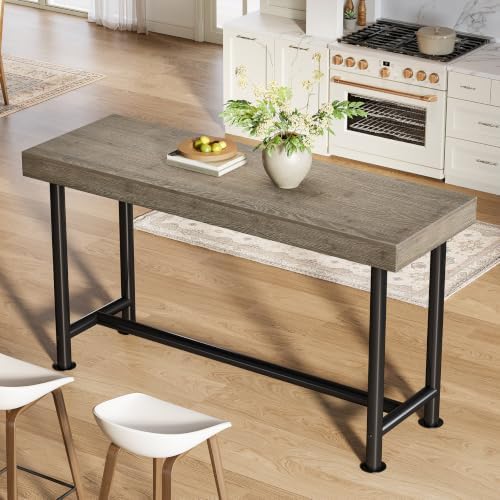 63" Solid Wood Bar Table, Long Counter Height Pub Top Table, Narrow Dining Breakfast Bar Units with Metal Sturdy Legs for Home Kitchen, Living Room, Bistro, Easy to Assemble