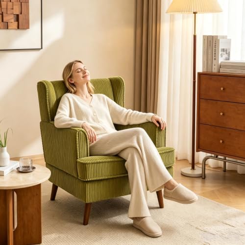 VINGLI 26" Wingback Accent Chair, Corduroy Armchair for Bedroom Living Room