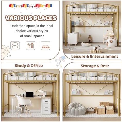 Garvee Loft Bed Twin Size with Ladde and Arched Guardrail for Kids, Adults