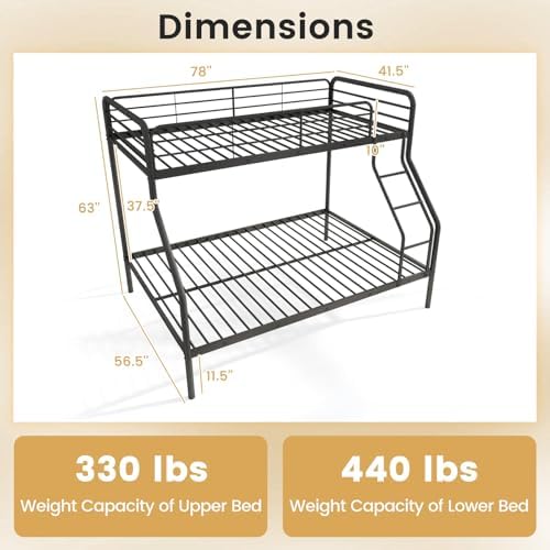 Giantex Metal Bunk Beds Twin Over Full Size, Heavy Duty Bunk Bed for Teens Adults with Ladder & Guardrails, Space Saving Metal Bunk Bed for Dorm, Bedroom, Apartment, No Box Spring Needed (Black)