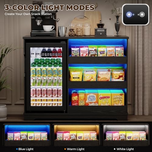 Snack Bar Cabinet with Fridge Included for Home Theater, Black
