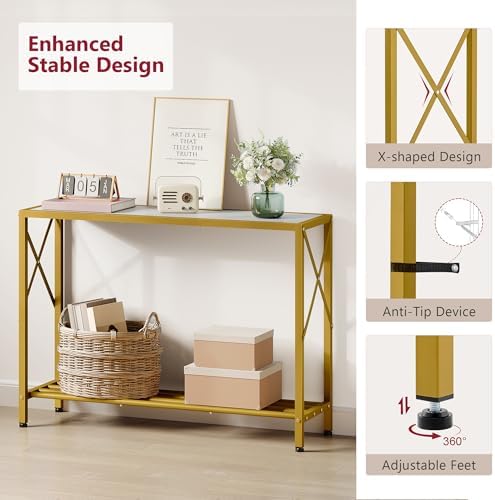 Tajsoon Entryway Table 41.8", 2 Tier Gold Console Table with Shelves