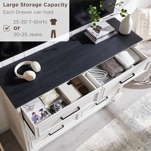 ACCOHOHO Farmhouse 8 Drawers Dresser Chests for Bedroom, Antique White