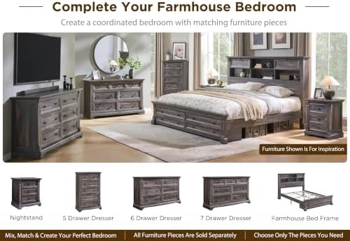 King Size Bed Frame with 54" Tall Headboard with 4 Storage Rack, 2 Drawers