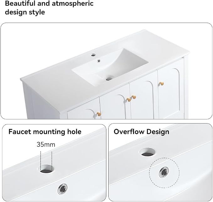 LUMISOL 48 Inch Bathroom Vanity with Sink, Freestanding Bathroom Vanity Cabinet with 4 Soft-Close Doors & 2 Drawers, Modern Painted Vanity with Single Resin Sink, White