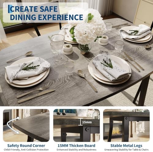 Garvee 5 Piece Dining Table Set for 4 with Trapezoid Back Chairs, Gray