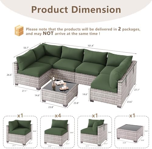 LOUVIXA 7 Piece Outdoor Patio Furniture Set, Outdoor Sectional Sofa, Wicker Rattan Patio Furniture, Patio Conversation Set with Coffee Table & Cushions