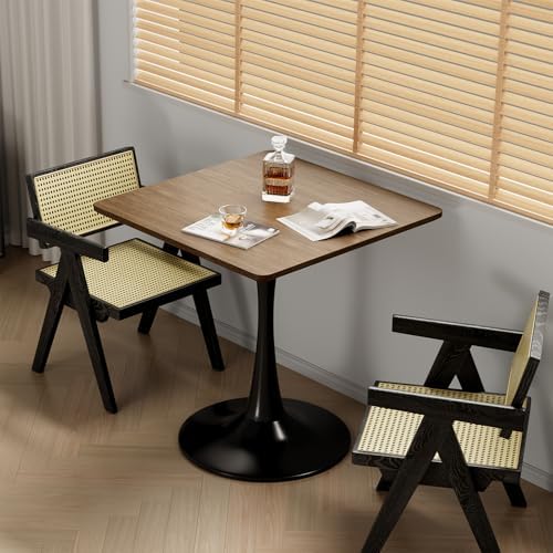 Walnut Square Tulip Table for 2, 24 Inch Small Dining Table with Pedestal