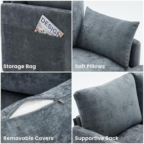 Iroomy Modular Sectional Couch for Living Room, Modern 6 Seater Convertible U Shaped Sofa with Ottoman, Spring Cushion Seating, Grey