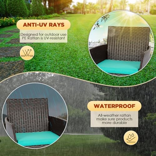 FDW 4-Piece Patio Furniture Set | Brown & Blue | Outdoor Wicker Furniture